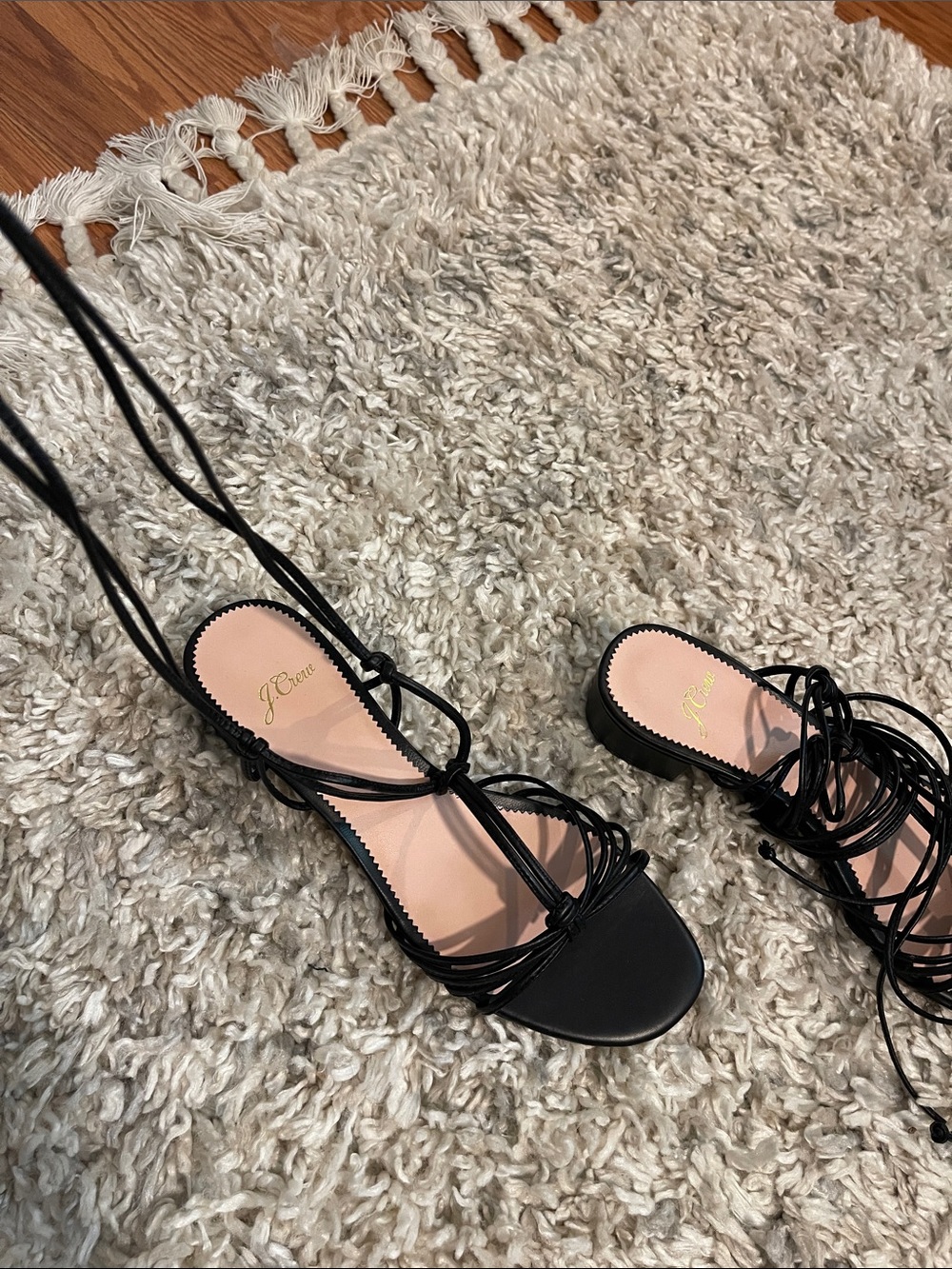 J. Crew Black Lace-Up Square Toe Sandals